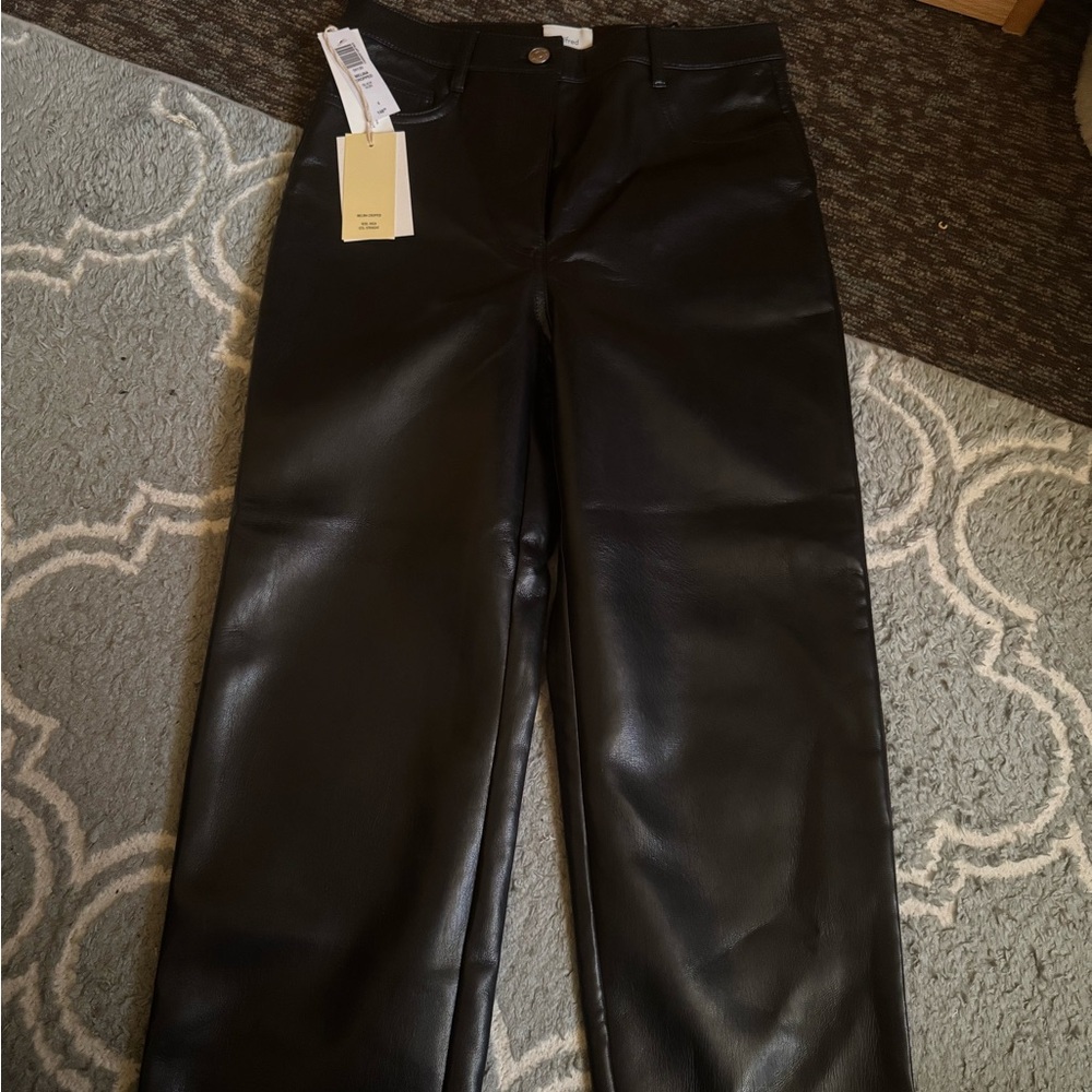 ARITZIA melinda cropped black noir high leg straight leather pants